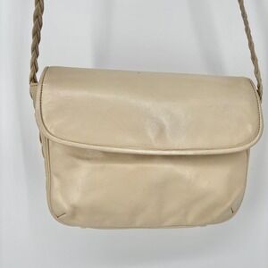 Vintage Morris Moskowitz‎ Cream Leather Bag Braided Strap Flap Shoulder Bag